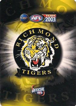 2003 Team Zone AFL Team - Gold Premium #G-122 Matthew Richardson Back